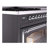 ILVE UN48FNMPMGC Nostalgie II Noblesse 48 inch Dual Fuel Range (8 Sealed Burners + Griddle, Natural Gas, Triple Glass Door, Graphite Matte, Chrome)