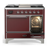 ILVE UMD40FQNR3BUCLP Majestic III 40 inch Dual Fuel Range with 6 Burners and Griddle, Dual Function Burner up to 25,000 BTU (Liquid Propane, Solid Door, Burgundy, Chrome)