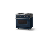 36"W. Dual Fuel Range (Burner: 4g, Finish: Slate Blue, Trim: Polished Chrome, Fuel: Natural Gas)