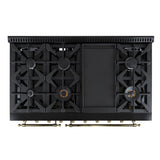 Forno Antico 48-Inch Freestanding Gas Range, Black, Antique Brass Design, 8 Burners, Griddle, Double Ovens, Energy Efficient
