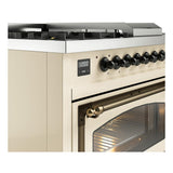 ILVE UN48FSNMPAWB Nostalgie II Noblesse 48 inch Dual Fuel Range (5 Sealed Burners + Griddle + French Top, Natural Gas, Triple Glass Door, Antique White, Burnished)