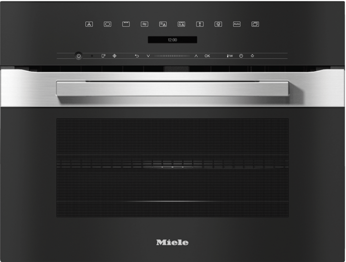 H 7240 BM AM Clean Touch Steel - 24" compact speed oven in a perfectly combinable design with automatic programs and combi modes.
