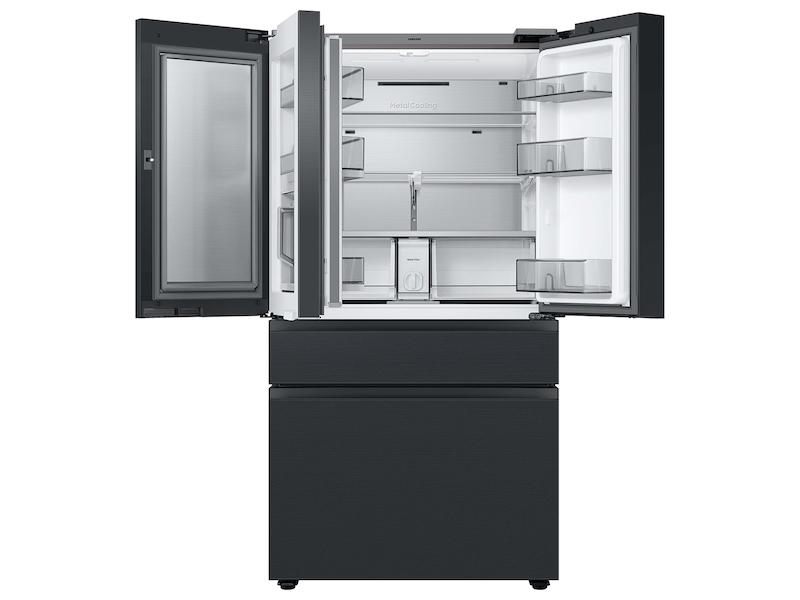 Bespoke 4-Door French Door Refrigerator (29 cu. ft.) - with Top Left and Family Hub™ Panel in Charcoal Glass - and Matte Black Steel Middle and Bottom Door Panels