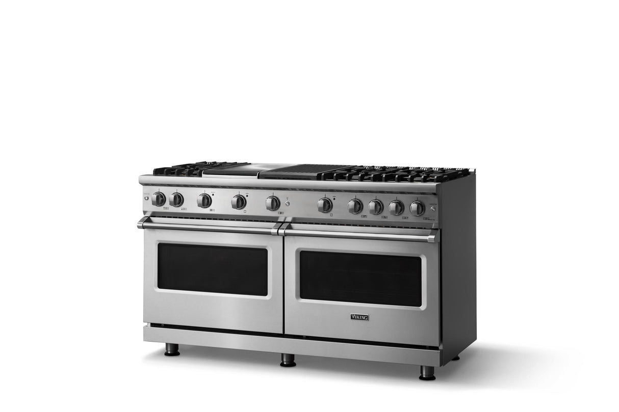 60"W. Sealed Burner Gas Range (Finish: Stainless Steel, Trim: Polished Chrome, Fuel: Natural Gas)