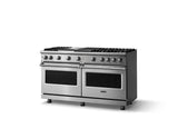 60"W. Sealed Burner Gas Range (Finish: Stainless Steel, Trim: Polished Chrome, Fuel: Natural Gas)
