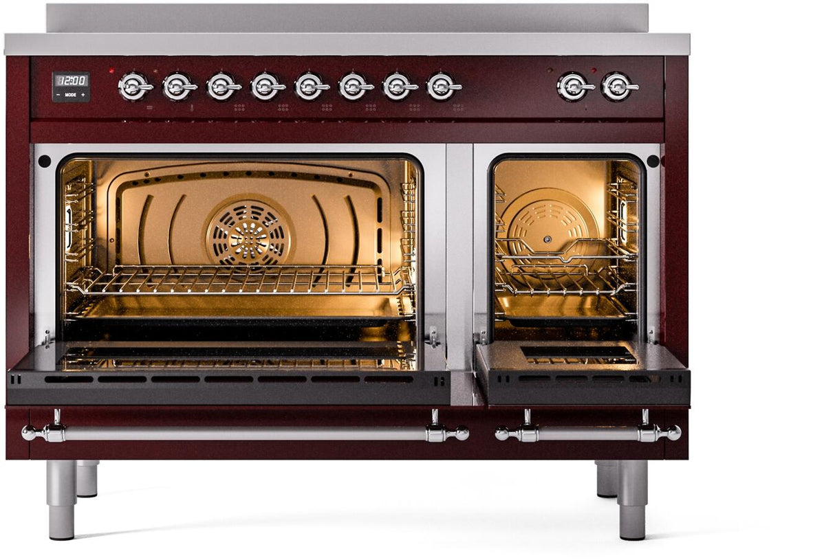 Nostalgie II 48 Inch Electric Freestanding Range in Burgundy with Chrome Trim