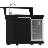 Forno All Aperto 87,600 BTU Outdoor Kitchen, 4 Burners, Infrared Burners, Side Burner, Black Sintered Stone Countertops, Gas Pizza Oven, Sink Module, Bar & Beverage Center