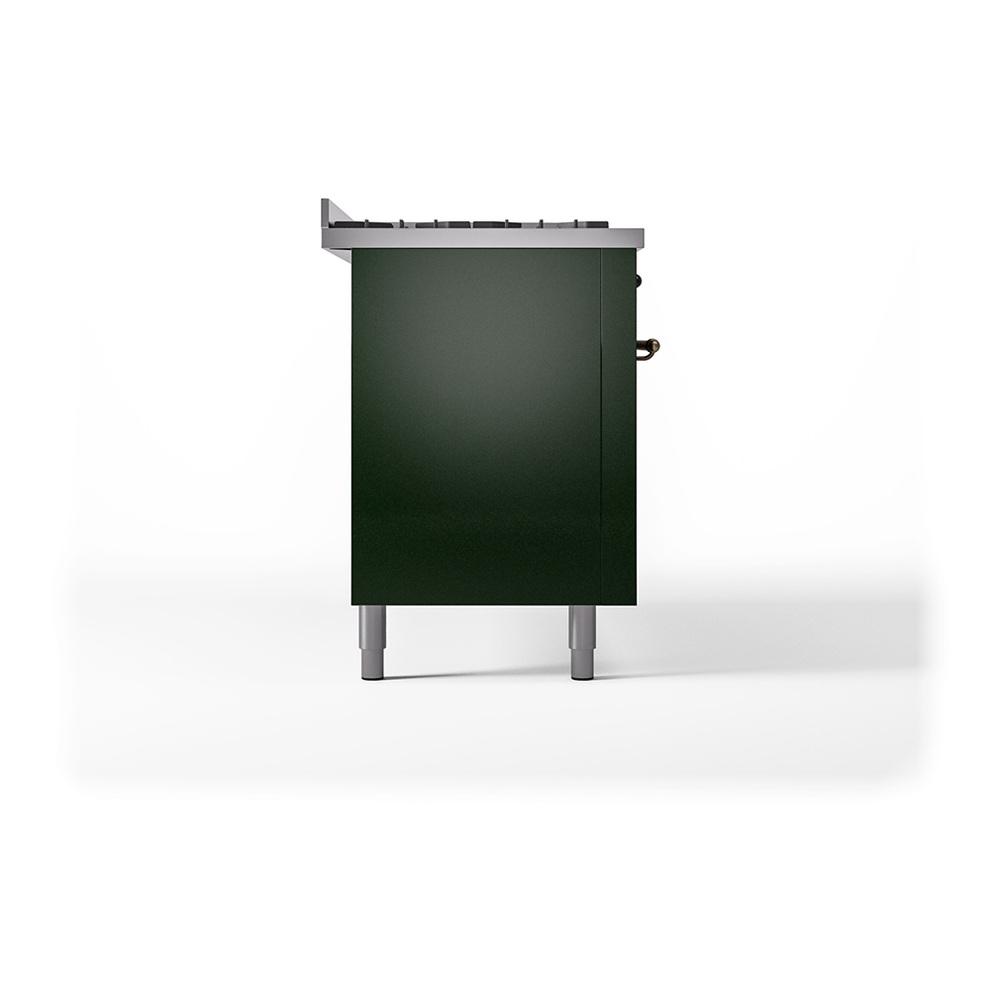 ILVE UN60FQNMPEGBLP Nostalgie II Noblesse 60 inch Dual Fuel Range (9 Sealed Burners + Griddle, Liquid Propane, Solid Door, Emerald Green, Burnished)