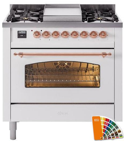 Nostalgie II 36 Inch Dual Fuel Natural Gas Freestanding Range in RAL Custom Color with Copper Trim