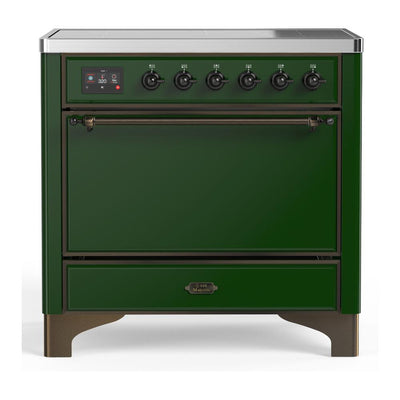 ILVE UMIB36QNR3EGB Majestic III 36 inch Induction Range with 6 Elements, 3.5 cu. ft. Total Oven Capacity (Solid Door, Emerald Green, Burnished)