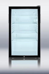 ADA Compliant 20" wide glass door all-refrigerator for freestanding use, auto defrost with a lock and black cabinet