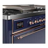 ILVE UM60FSQNR3MBPLP Majestic III 60 inch Dual Fuel Range with 7 Burners, Griddle and French Top, Dual Function Burner with up to 25,000 BTU (Liquid Propane, Solid Door, Midnight Blue, Copper)