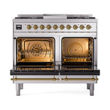 ILVE UND40FNMPSSG Nostalgie II Noblesse 40 inch Dual Fuel Range (Natural Gas, Triple Glass Door, Stainless Steel, Brass)