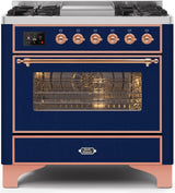 Majestic II 36 Inch Dual Fuel Natural Gas Freestanding Range in Blue with Copper Trim