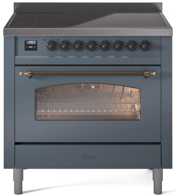 Nostalgie II 36 Inch Electric Freestanding Range in Blue Grey with Bronze Trim