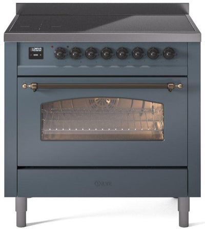 Nostalgie II 36 Inch Electric Freestanding Range in Blue Grey with Bronze Trim