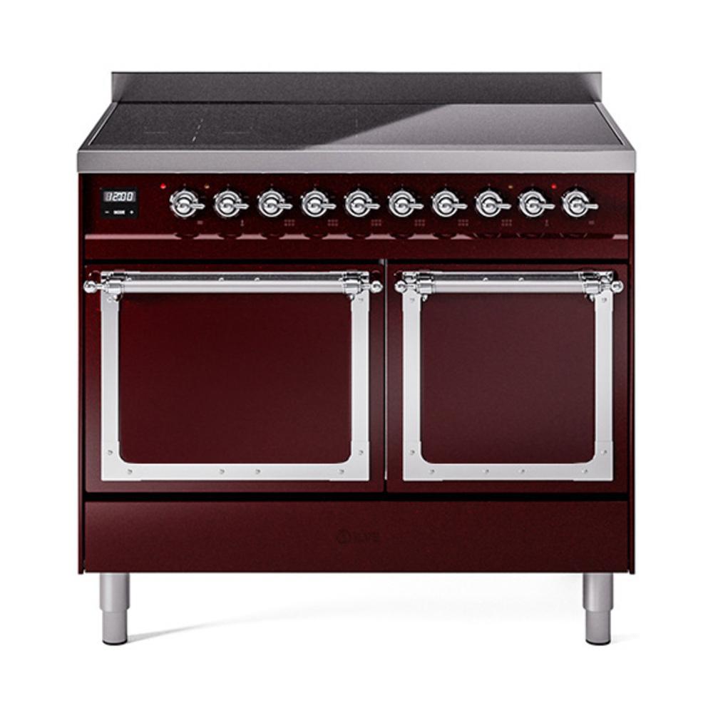 ILVE UNDI406QNMPBUC Nostalgie II Noblesse 40 inch Induction Range (Solid Door, Burgundy, Chrome)