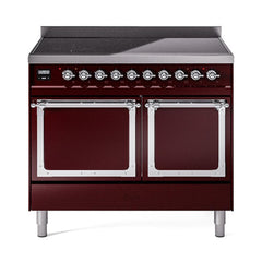 ILVE UNDI406QNMPBUC Nostalgie II Noblesse 40 inch Induction Range (Solid Door, Burgundy, Chrome)