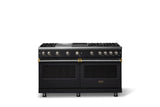 60"W. Sealed Burner Gas Range (Finish: Onyx, Trim: Brushed Brass, Fuel: Propane)
