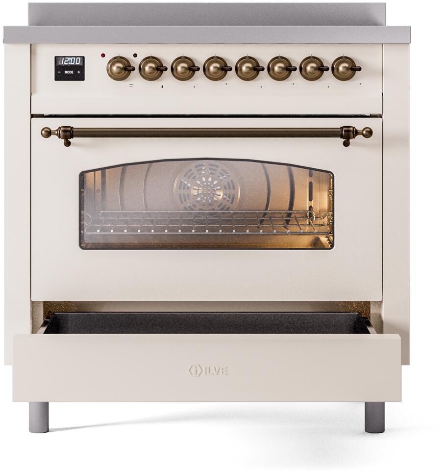 Nostalgie II 36 Inch Electric Freestanding Range in Antique White with Bronze Trim