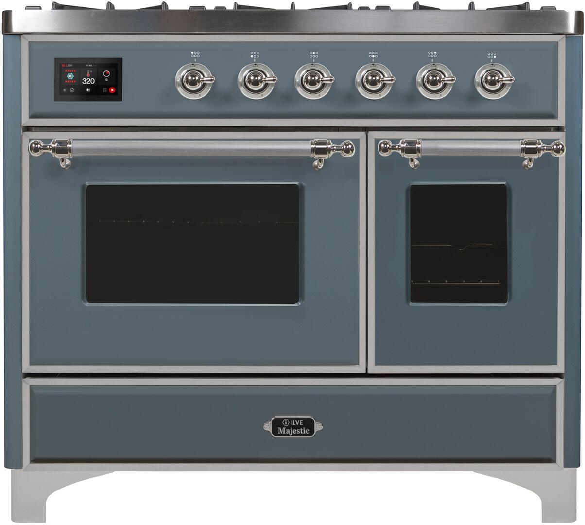 Majestic II 40 Inch Dual Fuel Liquid Propane Freestanding Range in Blue Grey with Chrome Trim