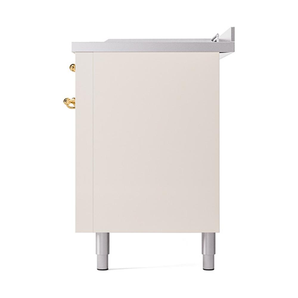 ILVE UN60FSQNMPAWGLP Nostalgie II Noblesse 60 inch Dual Fuel Range (7 Sealed Burners + Griddle + French Top, Liquid Propane, Solid Door, Antique White, Brass)