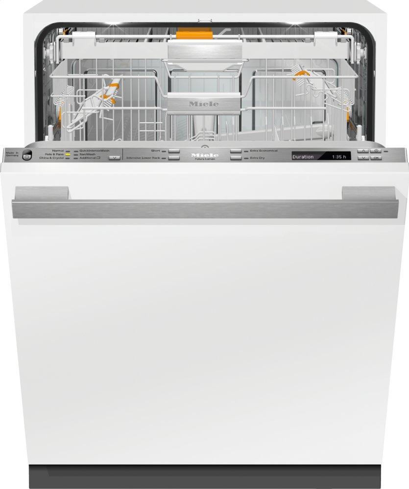 Fully-integrated, full-size dishwasher with hidden control panel, 3D+ cutlery tray, custom panel and handle ready