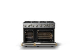 48"W. Open Burner Gas Range (Finish: Pure White, Trim: Brushed Brass, Fuel: Natural Gas)