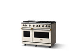 48"W. Sealed Burner Gas Range (Burner: 6g, Finish: Pure White, Trim: Brushed Brass, Fuel: Natural Gas)