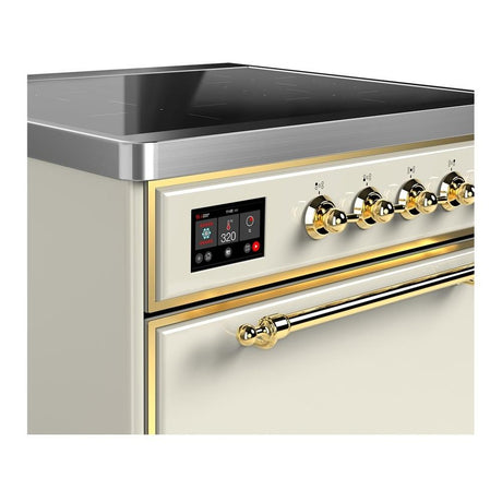 ILVE UMIB30QNR3AWG Majestic III 30 inch Induction Range with 4 Elements, 4 cu. ft. Oven Capacity (Solid Door, Antique White, Brass)