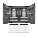 ZLINE Autograph Edition 60 in. 32.2 cu. ft. French Door Built-In Bottom Freezer Refrigerator with Water Dispenser and Ice Maker in White Matte with Graphite Gray Interior and Matte Black Accents (GRBIVZ-WM-60-MB)
