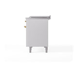 ILVE UN48FSQNMPWHG Nostalgie II Noblesse 48 inch Dual Fuel Range (5 Sealed Burners + Griddle + French Top, Natural Gas, Solid Door, White, Brass)