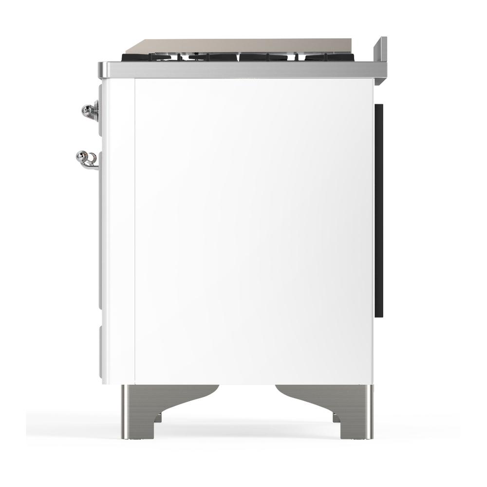 ILVE UMD40FNR3WHCLP Majestic III 40 inch Dual Fuel Range with 6 Burners and Griddle, Dual Function Burner up to 25,000 BTU (Liquid Propane, Triple Glass Door, White, Chrome)
