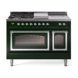 ILVE UN48FSNMPEGCLP Nostalgie II Noblesse 48 inch Dual Fuel Range (5 Sealed Burners + Griddle + French Top, Liquid Propane, Triple Glass Door, Emerald Green, Chrome)