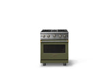 30"W. Open Burner Gas Range (Finish: Martini, Trim: Brushed Brass, Fuel: Natural Gas)