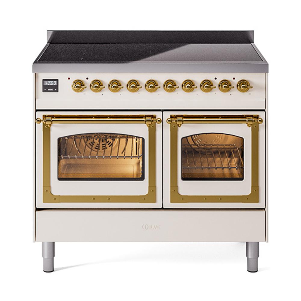 ILVE UNDI406NMPAWG Nostalgie II Noblesse 40 inch Induction Range (Triple Glass Door, Antique White, Brass)