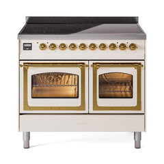 ILVE UNDI406NMPAWG Nostalgie II Noblesse 40 inch Induction Range (Triple Glass Door, Antique White, Brass)