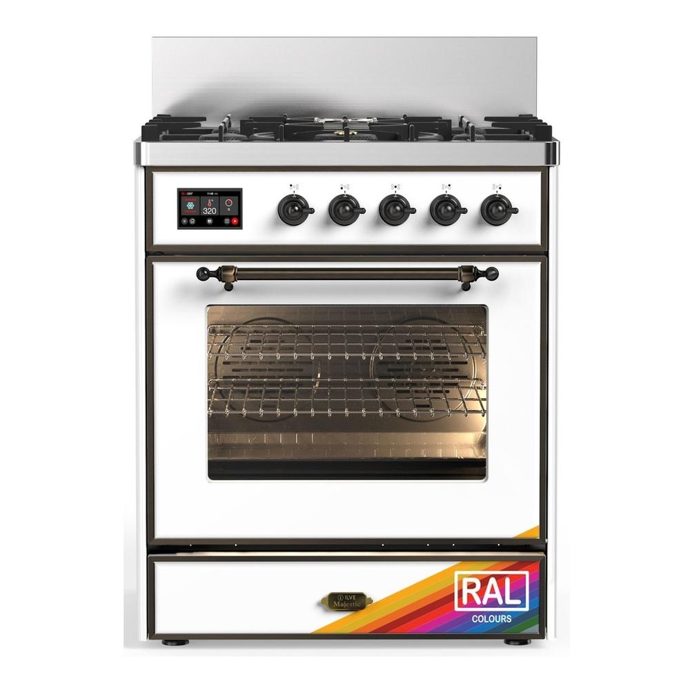 ILVE UM30NR3RABLP Majestic III 30 inch Dual Fuel Range with 5 Black Brass Burners, Dual Function Burner up to 25,000 BTU (Liquid Propane, Triple Glass Door, RAL, Burnished)
