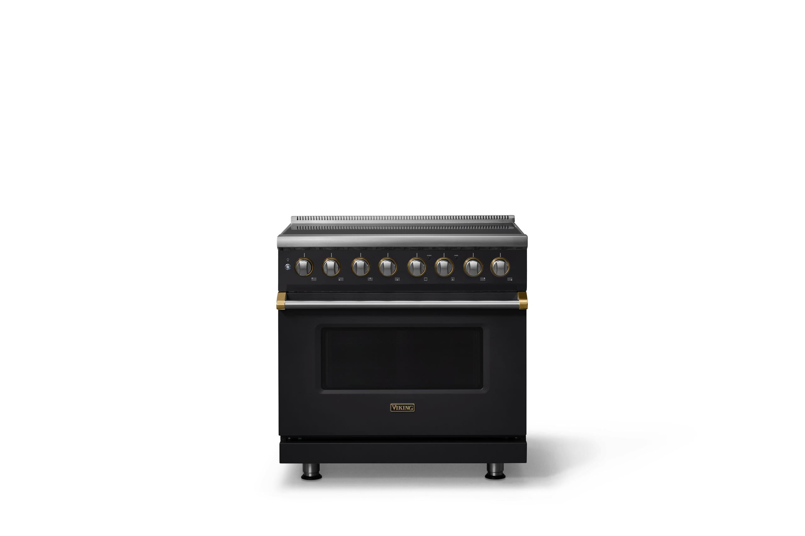 36"W. Induction Range (Finish: Onyx, Trim: Brushed Brass)