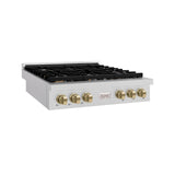 ZLINE 36 in. Autograph Edition Paramount Gas Rangetop with 6 Burners and Porcelain Cooktop in DuraSnow' Stainless Steel with Champagne Bronze Accents (SRTSZ-36-CB)