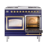 ILVE UND40FNMPMBG Nostalgie II Noblesse 40 inch Dual Fuel Range (Natural Gas, Triple Glass Door, Midnight Blue, Brass)