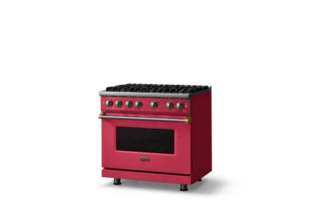 36"W. Sealed Burner Gas Range (Burner: 6b, Finish: Valentine, Trim: Brushed Brass, Fuel: Propane)