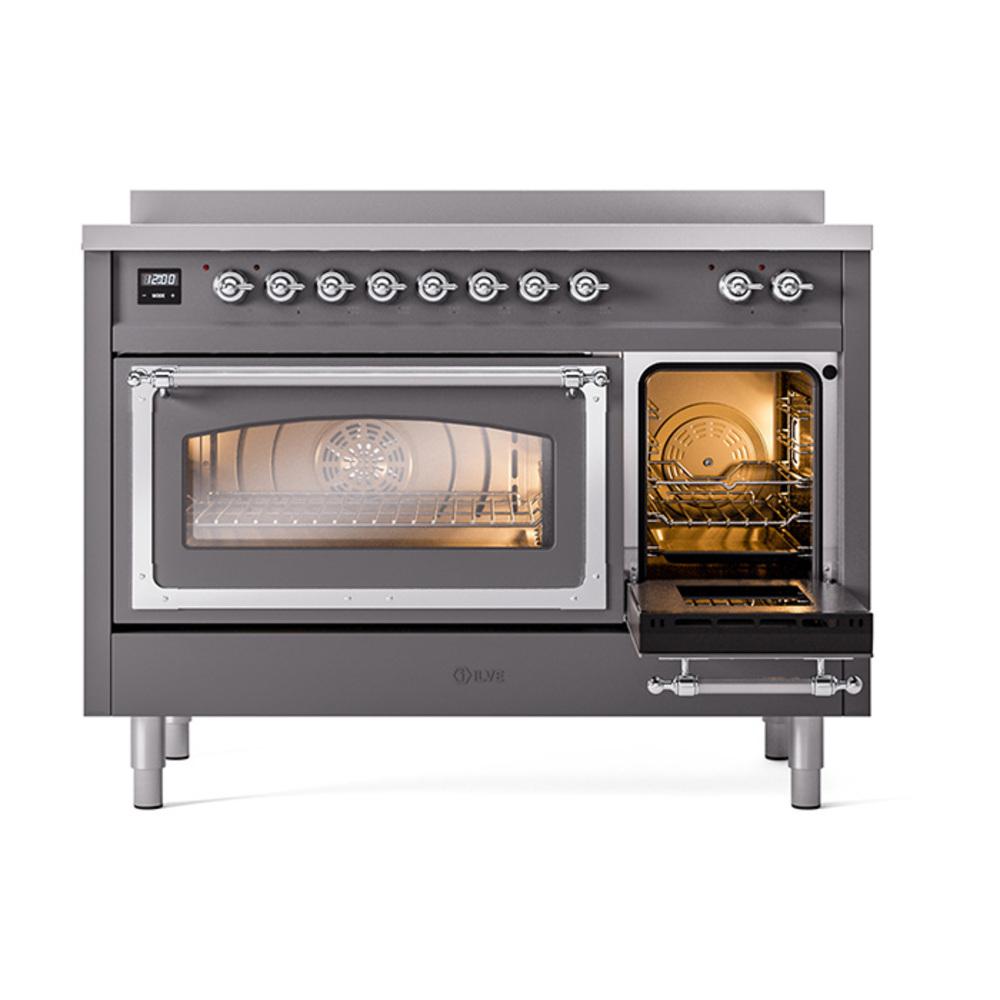 ILVE UNI486NMPMGC Nostalgie II Noblesse 48 inch Induction Range (Triple Glass Door, Graphite Matte, Chrome)