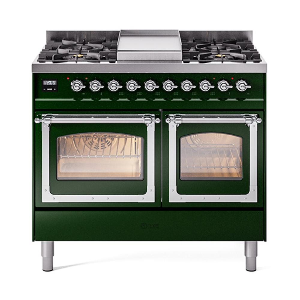 ILVE UND40FNMPEGCLP Nostalgie II Noblesse 40 inch Dual Fuel Range (Liquid Propane, Triple Glass Door, Emerald Green, Chrome)