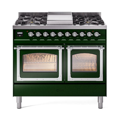 ILVE UND40FNMPEGCLP Nostalgie II Noblesse 40 inch Dual Fuel Range (Liquid Propane, Triple Glass Door, Emerald Green, Chrome)