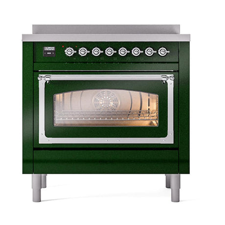 ILVE UNI366NMPEGC Nostalgie II Noblesse 36 inch Induction Range (Triple Glass Door, Emerald Green, Chrome)