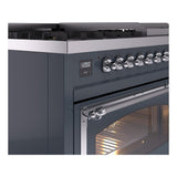 ILVE UN48FNMPBGC Nostalgie II Noblesse 48 inch Dual Fuel Range (8 Sealed Burners + Griddle, Natural Gas, Triple Glass Door, Blue Grey, Chrome)