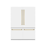 ZLINE Autograph Edition 60 in. 32.2 cu. ft. French Door Built-In Bottom Freezer Refrigerator with Water Dispenser and Ice Maker in White Matte with Graphite Gray Interior and Polished Gold Accents (GRBIVZ-WM-60-G)