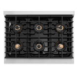 ZLINE Autograph Edition 36 in. 5.2 cu. ft. Paramount Gas Range with 6 Burner DuoPro? Cooktop and Convection Gas Oven in Stainless Steel with Champagne Bronze Helix Handle and Accents (PSGRZ-36-KCB)