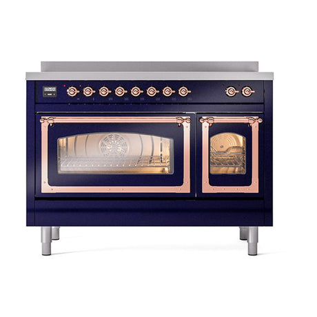 ILVE UNI486NMPMBP Nostalgie II Noblesse 48 inch Induction Range (Triple Glass Door, Midnight Blue, Copper)